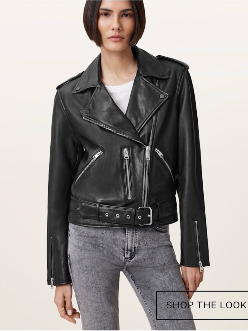 All Saints Balfern Black Leather Biker Jacket – Women's Signature Moto